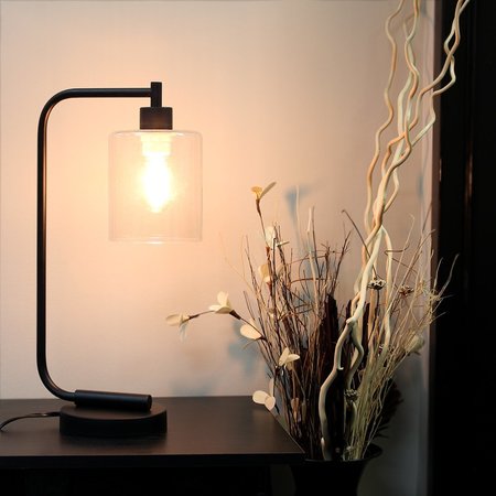 Simple Designs Bronson Antique Style Industrial Iron Lantern Desk Lamp, Black LD1036-BLK